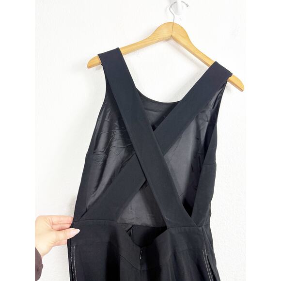 Theory X Back Jumpsuit Size 10 Black Crepe Cross Back Wide Leg Side Stripe - Picture 11 of 13